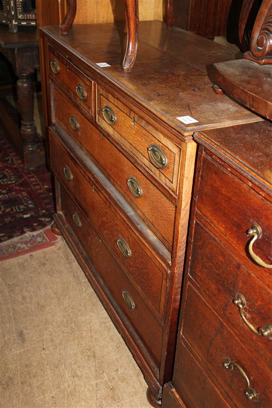 George III oak and walnut crossbanded chest of drawers